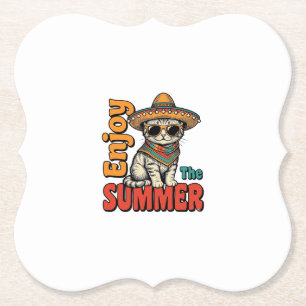 Posavasos De Papel Diseño de grabado vintage de sombrero de gato de v