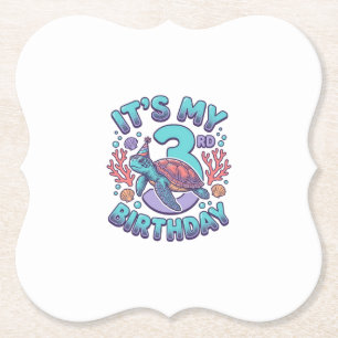 Posavasos De Papel Diseño de grabado vintage de tortuga para 3er cump
