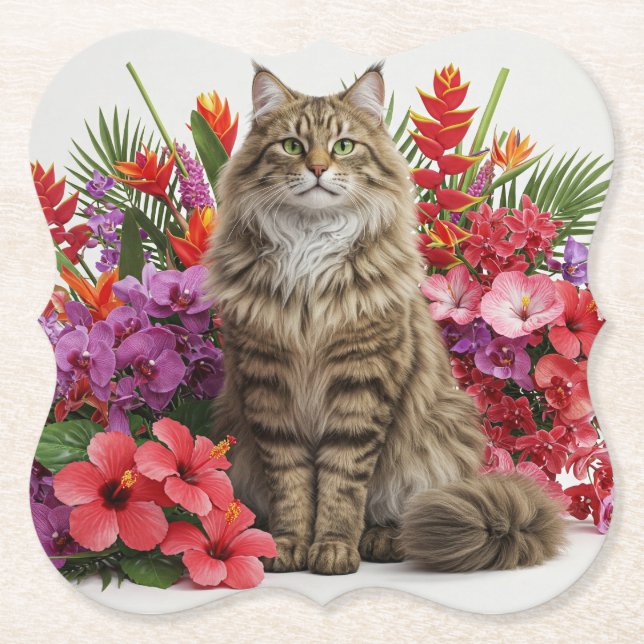Posavasos De Papel Diseño de las cucharas de soporte floral para gato (Anverso)