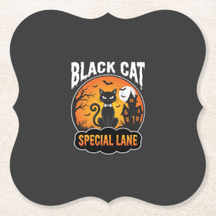 Posavasos De Papel Diseño de Luna Casa Embrujada Gato Negro Halloween