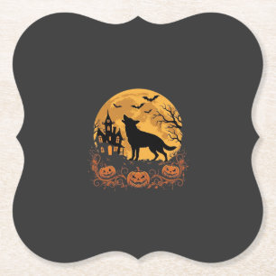 Posavasos De Papel Diseño de luna de Halloween de pastor alemán_1