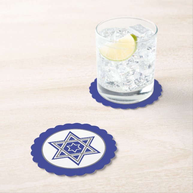 Posavasos De Papel Diseño de múltiples Estrellas de David azules y bl (In situ)