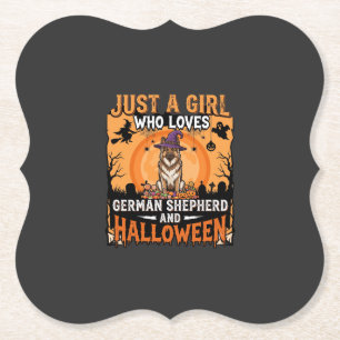 Posavasos De Papel Diseño de niña de Halloween con pastor alemán bruj