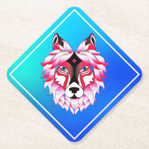 Posavasos De Papel Diseño de polígono de cabeza de lobo rosa-24531