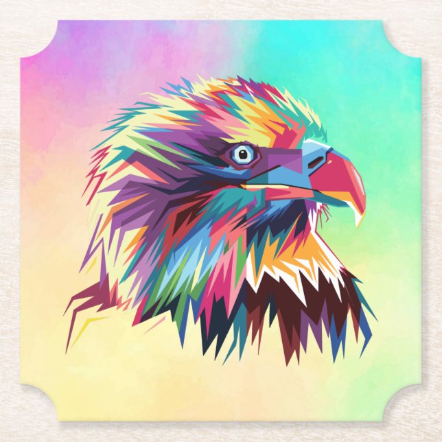 Posavasos De Papel Diseño de Prismático Geométrico de Águila Calva-80 (Anverso)