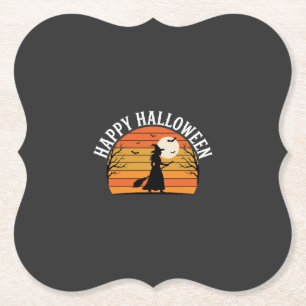 Posavasos De Papel Diseño de puesta de sol de bruja de Halloween feli