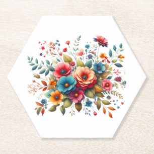 Posavasos De Papel Diseño de Ramo Floral Colorido-58576