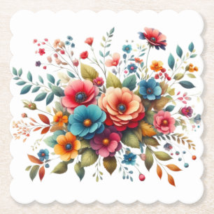 Posavasos De Papel Diseño de ramo floral colorido-58576