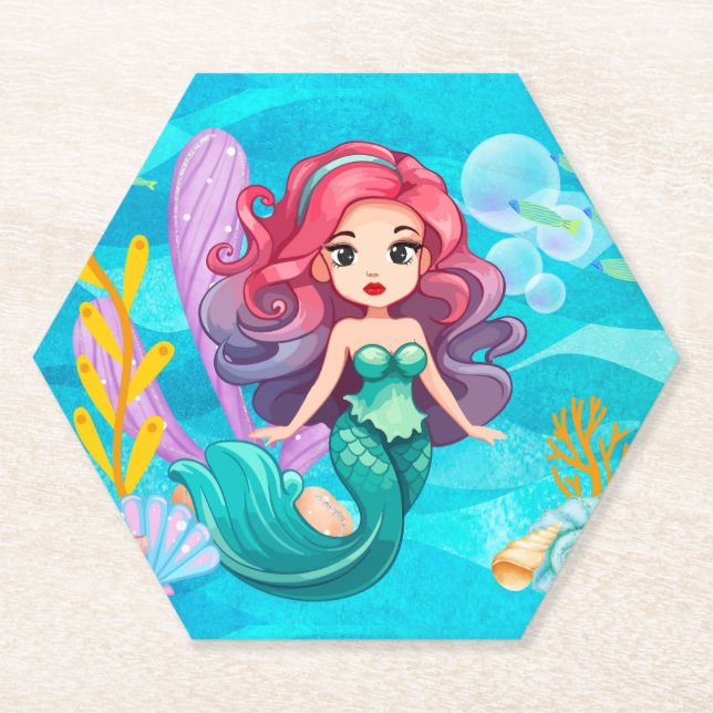 Posavasos De Papel diseño de sirenas místicas (Anverso)