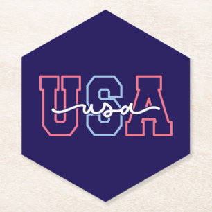 Posavasos De Papel Diseño de texto USA 4 de julio-62118