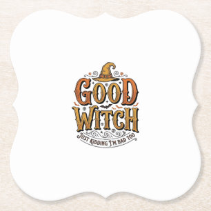 Posavasos De Papel Diseño de tipografía de Halloween de bruja buena v