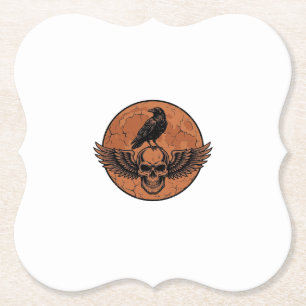 Posavasos De Papel Diseño de vector de luna naranja de cráneo alado d