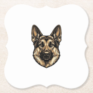 Posavasos De Papel Diseño de vector de perro pastor grabado vintage_1