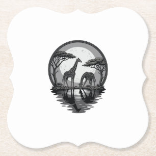 Posavasos De Papel Diseño de vector de silueta de jirafa luna safari 