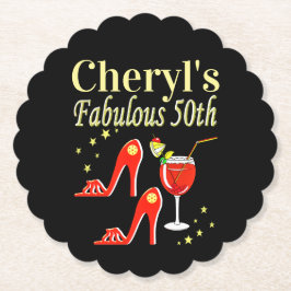 POSAVASOS DE PAPEL DISEÑO DIVA DE CUMPLEAÑOS 50 ROJOS