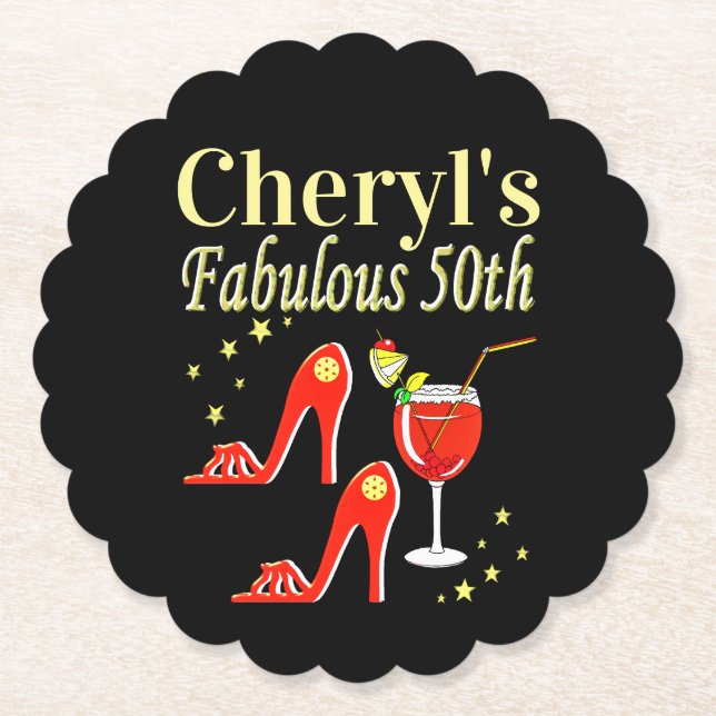 POSAVASOS DE PAPEL DISEÑO DIVA DE CUMPLEAÑOS 50 ROJOS (Anverso)