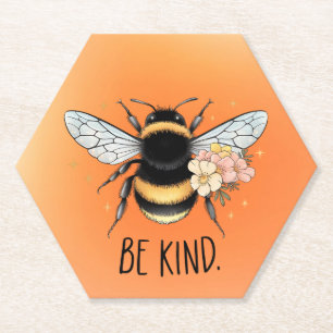 Posavasos De Papel Diseño Floral Amable Abeja Lindo Inspirador