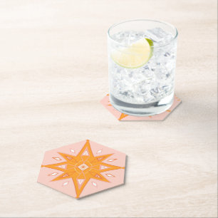 Posavasos De Papel Diseño geométrico de estrellas rosas y Naranjas 