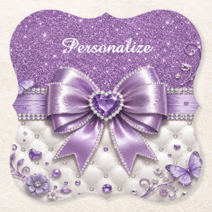 Posavasos De Papel Diseño Glam Personalizado Corazón con Lazo Purpuri