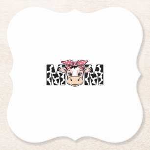 Posavasos De Papel Diseño Gráfico de Vaca Linda con Moño de Mamá_1