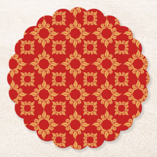 Posavasos De Papel diseño ornamental rojo y dorado