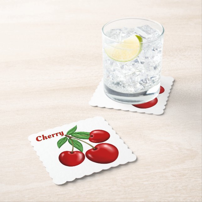 Posavasos De Papel Diseño personalizado de cerezas rojas (In situ)