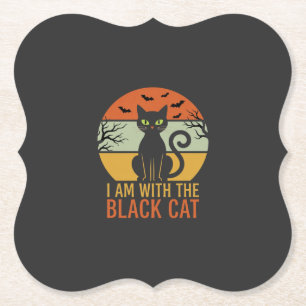 Posavasos De Papel Diseño Retro Atardecer Gato Negro Halloween