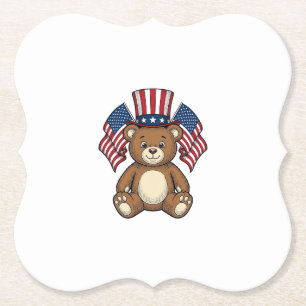 Posavasos De Papel Diseño vectorial de oso de peluche patriótico vint