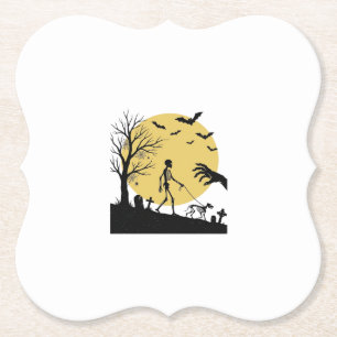 Posavasos De Papel Diseño Vectorial de Perro Esqueleto de Halloween V