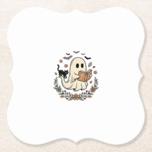 Posavasos De Papel Diseño vectorial floral de gato fantasma vintage d