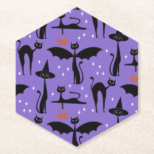 Posavasos De Papel Disfraz de Halloween MCM Minimalista Gatos Morado