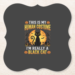 Posavasos De Papel Disfraz Humano de Halloween Gato Negro Cementerio