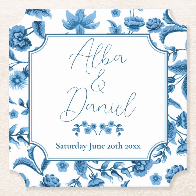 Posavasos De Papel Ditsy Floral Azul y Blanca Boda Chintz (Anverso)