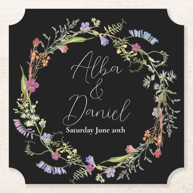 Posavasos De Papel Ditsy floral de flores silvestres Boda de los cast (Anverso)