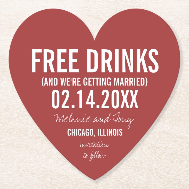 Posavasos De Papel Divertida boda de San Valentín salva las fechas (Anverso)