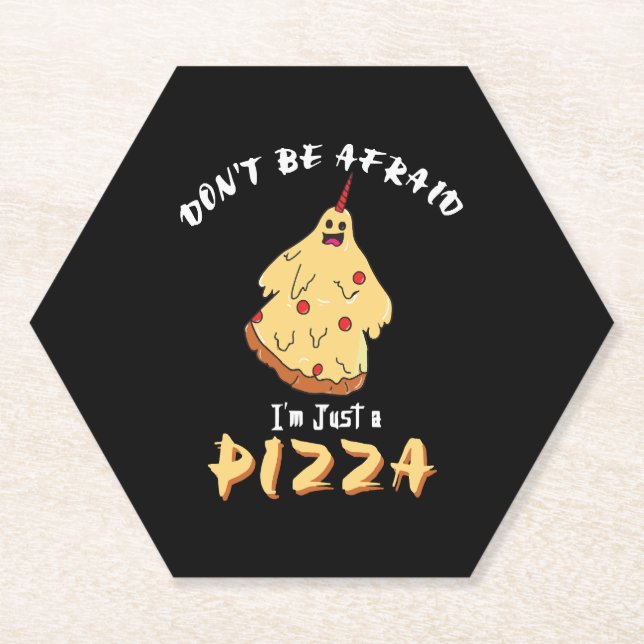 Posavasos De Papel Divertida Fiesta de Disfraces de Pizza Halloween (Anverso)