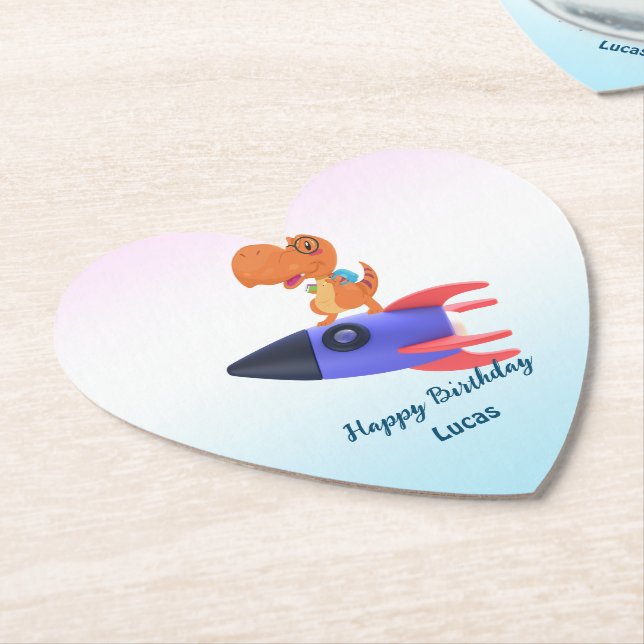 Posavasos De Papel Divertido dinosaurio colorido cohete Escuela fiest (En perspectiva)