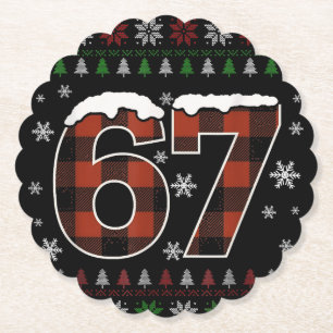 Posavasos De Papel Divertido meme de Navidad “67” – Cuadros rojos y v