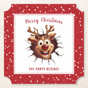 Posavasos De Papel Divertido Rudolph irrumpiendo en Navidades de text