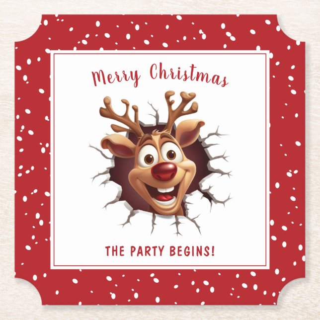 Posavasos De Papel Divertido Rudolph irrumpiendo en Navidades de text (Anverso)