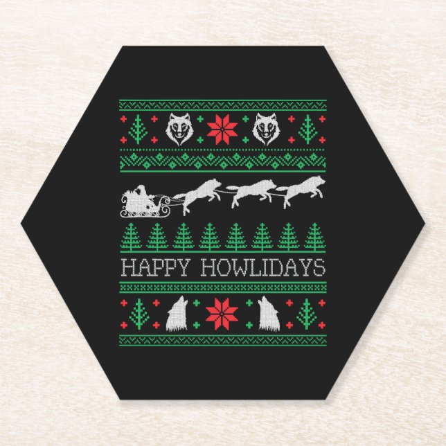 Posavasos De Papel Divertido Wolves Lover Lover Navidades feos Sweate (Anverso)
