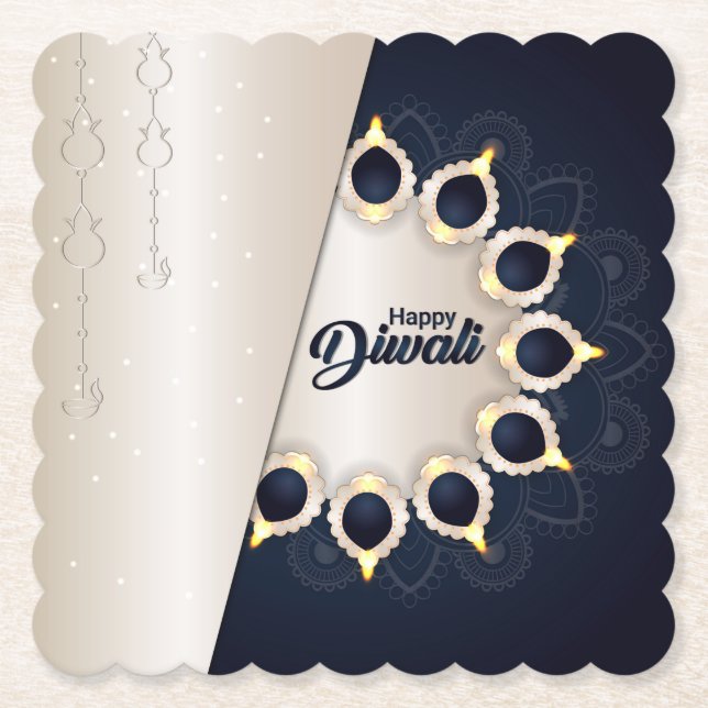 Posavasos De Papel Diwali con Diya (Anverso)