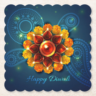 Posavasos De Papel Diwali con Diya y Rangoli