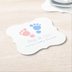 Posavasos De Papel Doble Huella de Niño y Niña Gemelos Baby Shower