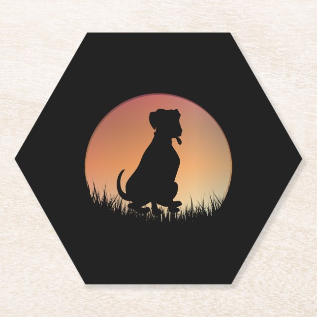 Posavasos De Papel Dog Silhouette Sunset (Anverso)