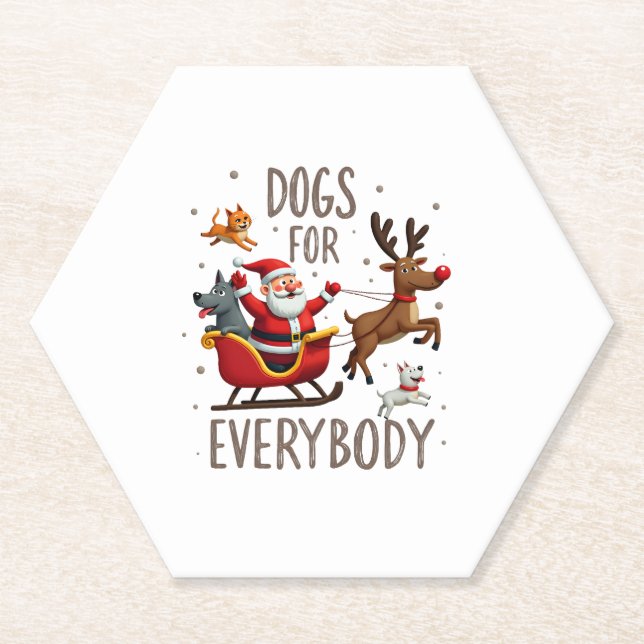 Posavasos De Papel Dogs For Everybody Santa Funny Christmas Xmas (1) (Anverso)