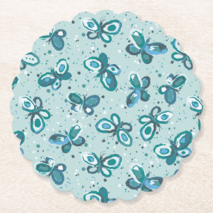 Posavasos De Papel Doodle Bugs Mariposas - turquesa - patrón.