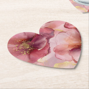 Posavasos De Papel Dorada Rubor Rosa Burgundy Floral Bridal Shower