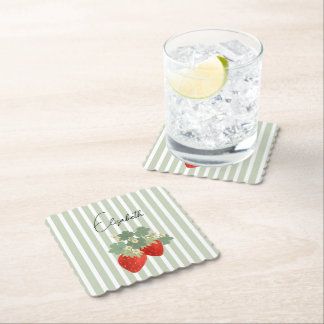 Posavasos De Papel Dos Fresas Rojas Rayas y Flores | Fruta