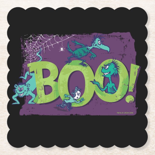 Posavasos De Papel Dr. Seuss | ¡BOO! Gráfico de Halloween (Anverso)